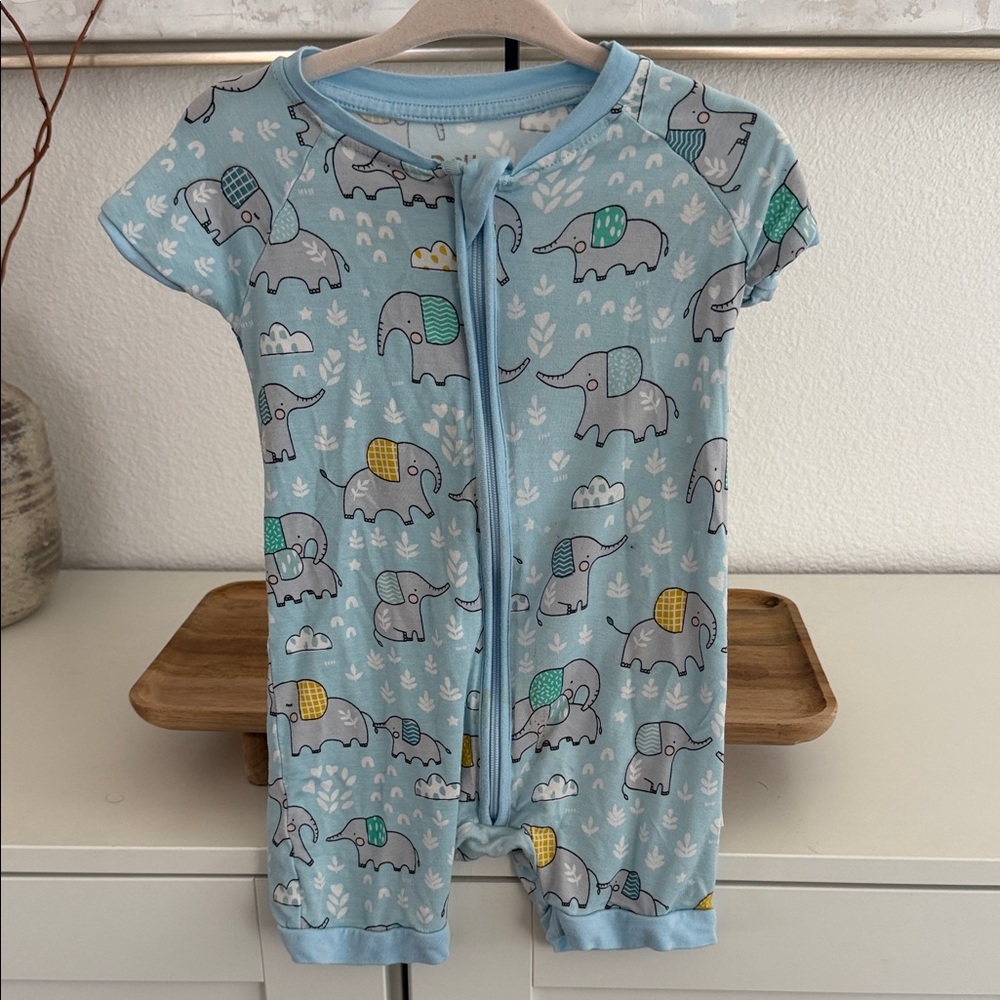 Little Sleepies Play Baby Blue Elephant Zip Romper 6-12 Months